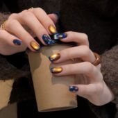 琥珀琉光秋冬爆款 金光玻璃珠猫眼半手工穿戴甲高级感显白小花闪片