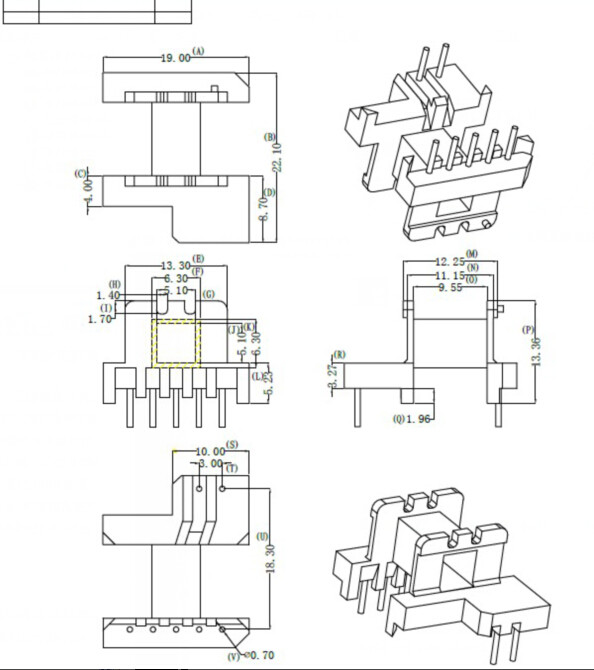 EE19铁氧体PC44磁芯电木骨架卧式5+2针排距18.3高频变压器电源