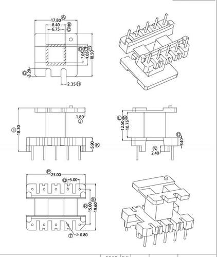 EE25铁氧体磁芯电木骨架立式5+5针排距15mm高频变压器电源