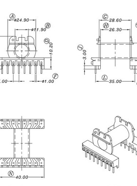 ER3542 EC35铁氧体磁芯电木骨架卧式8+8针排距35mm可代开研磨气隙