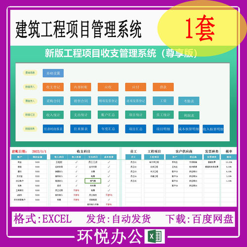 建筑工程项目管理系统excel表格记台账成本利润自动核算统计报表