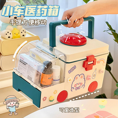 家用药箱可爱药品收纳盒医药箱儿童宝宝家庭药物带锁箱子医疗箱女