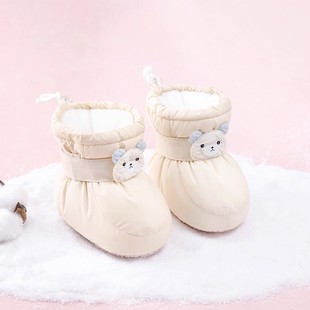 婴儿棉鞋 子防掉防风靴子中帮软底鞋 加绒0 12个月男女宝宝鞋 冬季