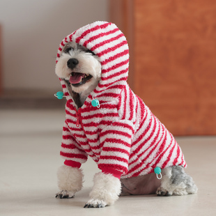 圣诞条纹狗狗衣服秋冬保暖新年喜庆泰迪比熊雪纳瑞中小型犬外套潮