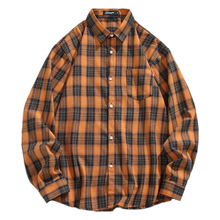 灰格子衬衫男士2024春秋季新款复古长袖黑白格衬衣青年外套男褂子