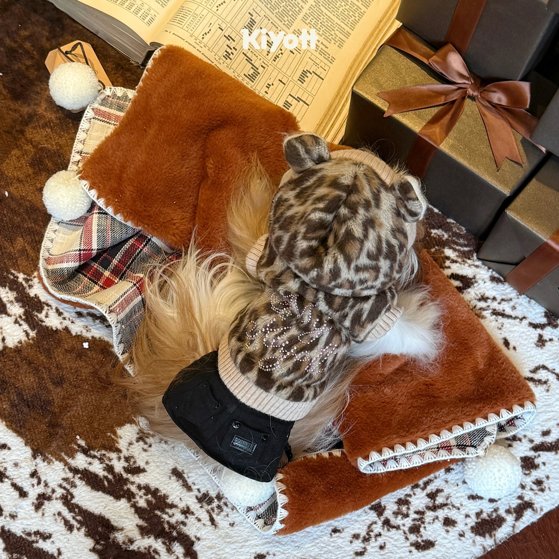 KIYOTT 熊熊豹纹加绒外套宠物狗狗服装冬季保暖可爱