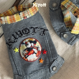 KIYOTT 条纹牛仔外套宠物米奇无袖狗狗可爱帅气小型犬