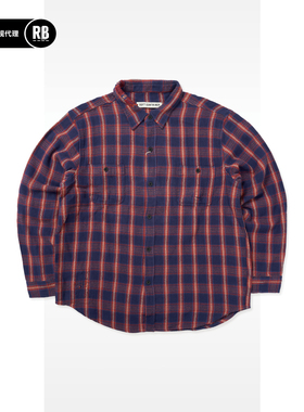 SOFT CONTAINER 格纹做旧补丁衬衫男RADIANCE-Blue