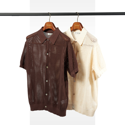 SOFTCONTAINER镂空针织短袖衬衫