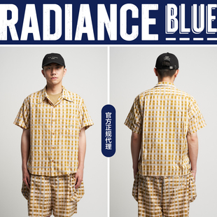 StoryMfg 春夏新品雕版印刷度假短袖衬衫男RADIANCE-Blue