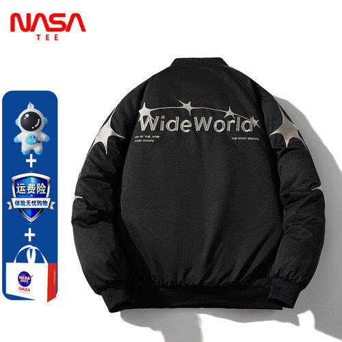 NASA2024新款秋冬外套潮牌加厚棉衣飞行员夹克男女情侣刺绣棒球服