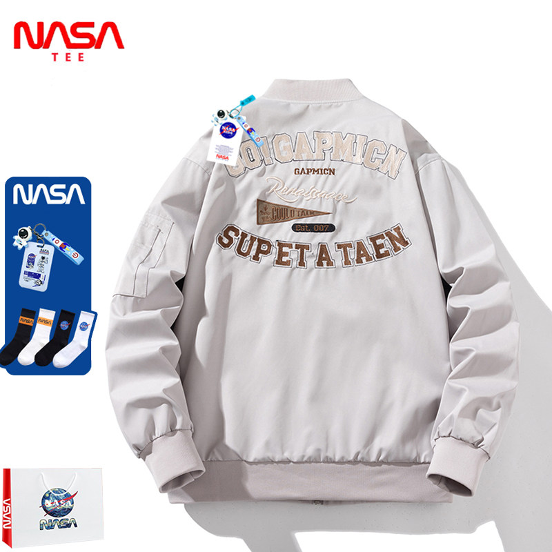NASA秋冬季日系BF风情侣棒球服外套工装加厚宽松连帽飞行员夹克