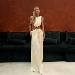 neck dress圆领无袖 sleeveless color 纯色连衣裙女 solid Round