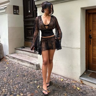 short set包臀短裙蕾丝拼接套装 skirt patchwork lace Embracing
