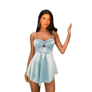 deep cinching neck 性感收腰深V领连衣裙女 Sexy dress waist