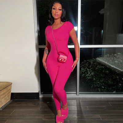 短袖露背紧身连体衣提臀健身衣