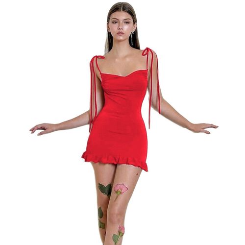 露背系带荷叶边包臀短裙