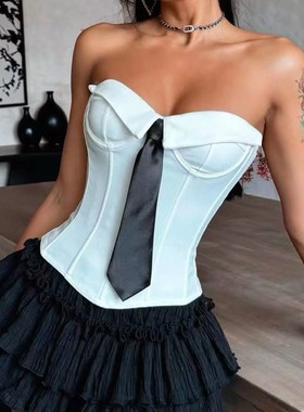 Sexy chest wrapped fishbone waist vest性感裹胸鱼骨束腰背心女