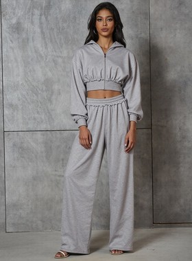 High waisted wide leg casual pants set高腰阔腿休闲长裤套装女