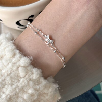 有迹MilkyWay蝴蝶结双层圆珠手链s925纯银素银甜美韩系风可爱简约