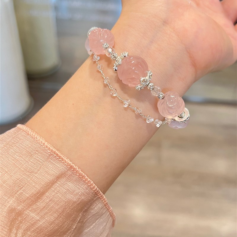 十二点禁言 天然芬达色胶花狐狸粉晶手链九尾狐水晶手串转运桃花