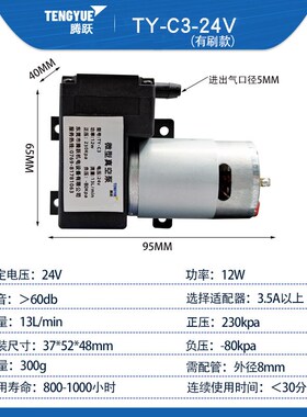 微型直流真空泵 抽气泵隔膜气泵DC12/24大吸力40L/min 双头直流泵