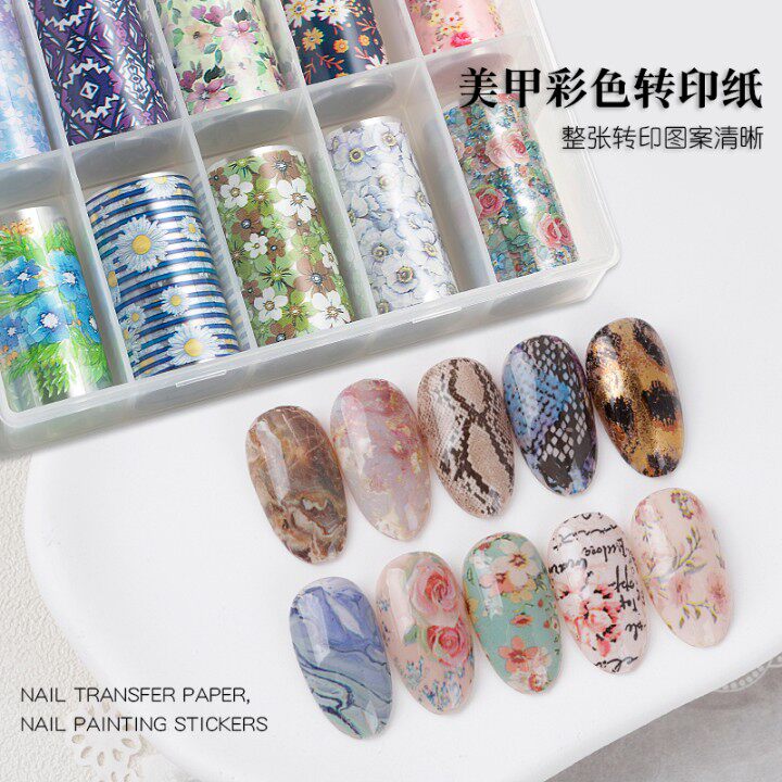 美甲蕾丝彩色转印纸大理石金银色