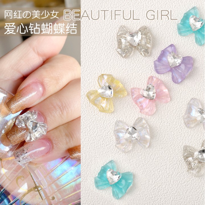 美甲冰透蝴蝶结爱心钻美少女饰品