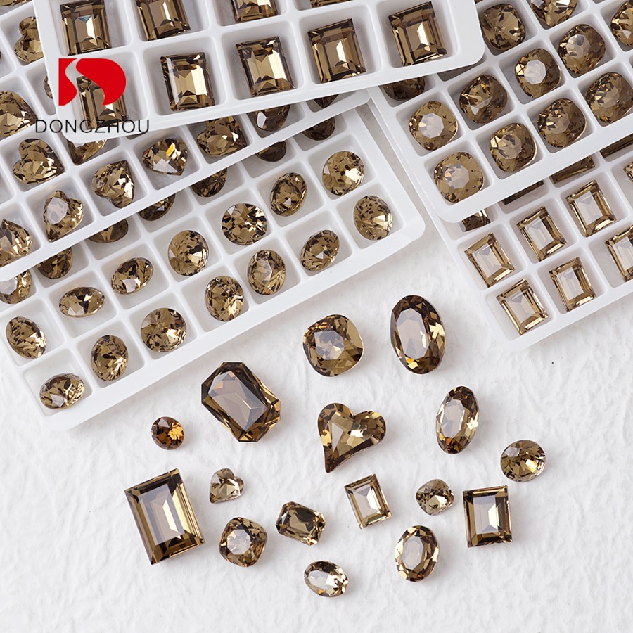 东洲水晶咖啡色尖底方糖美甲钻