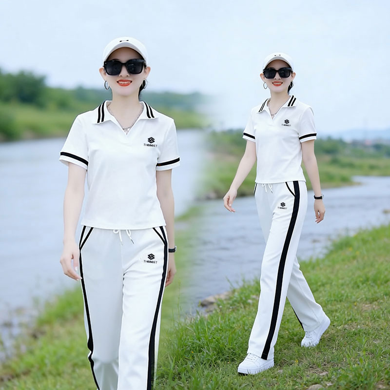 2026夏季新款时尚运动服套装女显瘦减龄Polo领字母短袖休闲两件套