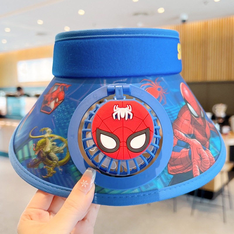蜘蛛侠儿童遮阳帽带风扇夏季太阳
