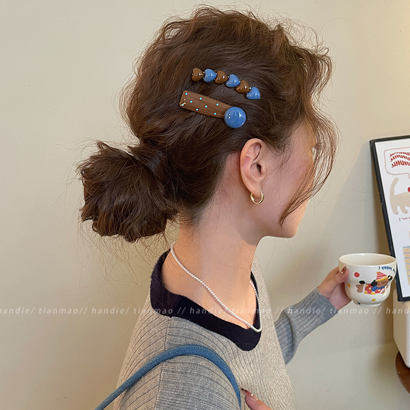 设计感撞色发夹女爱心边夹