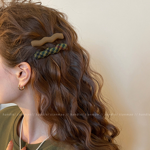 复古毛呢格纹波浪发夹碎发刘海夹高端百搭侧边夹2025新款秋冬发饰