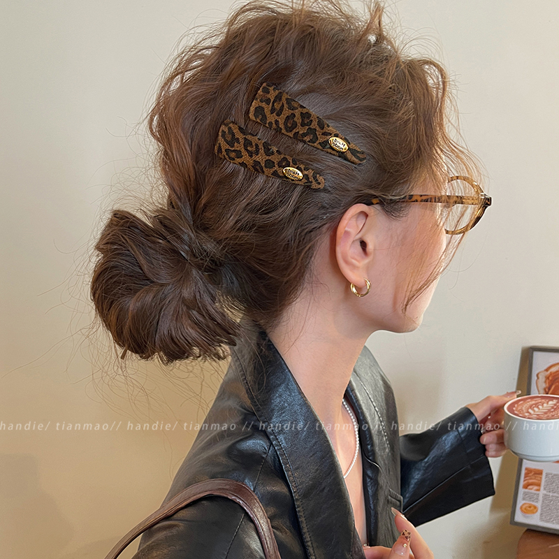 韩系豹纹金标侧边夹发夹