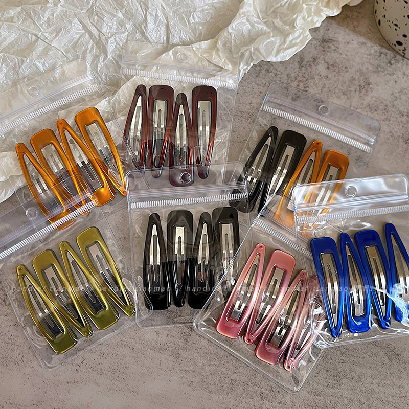 4只装~彩色冰透发夹女2025新款高端水滴bb夹子侧边碎发刘海夹发饰