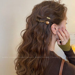 复古豹纹圆珠发夹女前额刘海侧边发卡2025新款高级感百搭夹子发饰