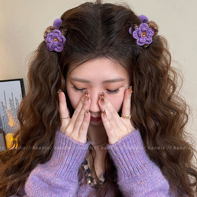 毛线花朵蝴蝶结小抓夹女高级感鲨鱼夹侧边碎发前额刘海夹公主发夹