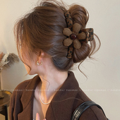 花朵蝴蝶结豹纹发夹抓夹女高级感2025新款 后脑勺盘发鲨鱼夹发量大