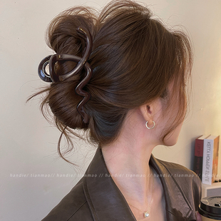 复古波浪发夹抓夹女2026新高级感后脑勺盘发大号发量大鲨鱼夹发饰