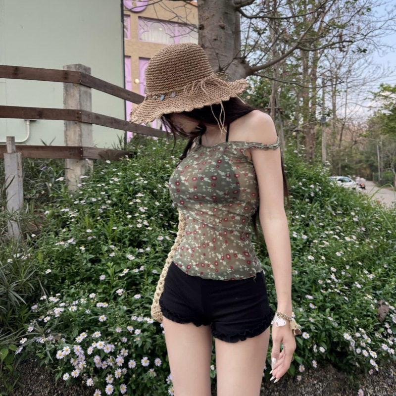 游泳衣女新款韩国ins碎花半透罩衫分体平角裤三件套比基尼Bikini