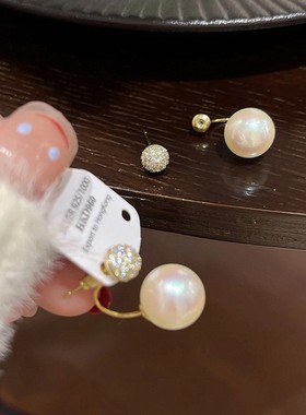 法式微镶锆石豆豆红色珍珠耳环耳钉女银针爆款小众设计气质耳饰