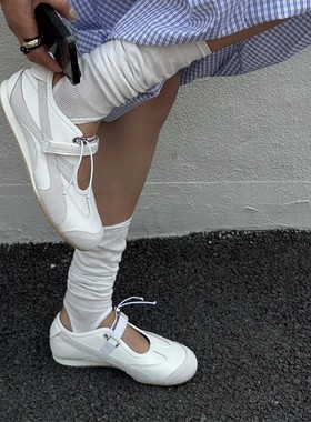 2025新款复古红色玛丽珍鞋女夏透气芭蕾舞鞋设计感休闲浅口单鞋