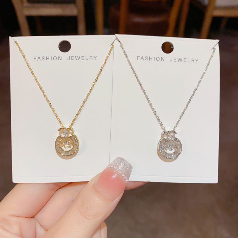 日韩气质时尚简约小香风锆石圆环吊坠项链精致甜美百搭锁骨链配饰