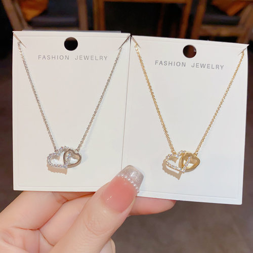 韩式时尚精致简约镂空爱心锆石项链法式轻奢小众设计感高级锁骨链