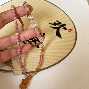 手饰 多层红纹石木质编织手链女复古风轻奢小众感手串新款