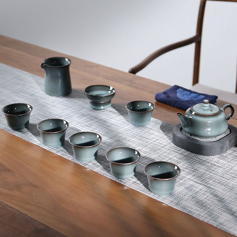 高档新款铁胎青瓷功夫茶具套装陶瓷家用泡茶神器大号茶壶茶杯整套