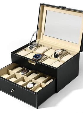 直销20位PU皮革手表盒双层手表首饰盒 20位手表盒展示盒黑色