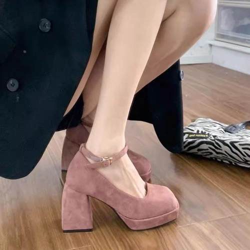 嘉奈古--防水台高跟鞋法式小香风玛丽珍鞋方头粗跟单鞋女春秋鞋子