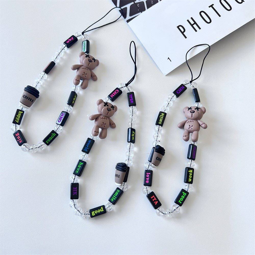 可爱卡通小熊兔子手机挂绳手机壳原创串珠手绳饰品配件新款女
