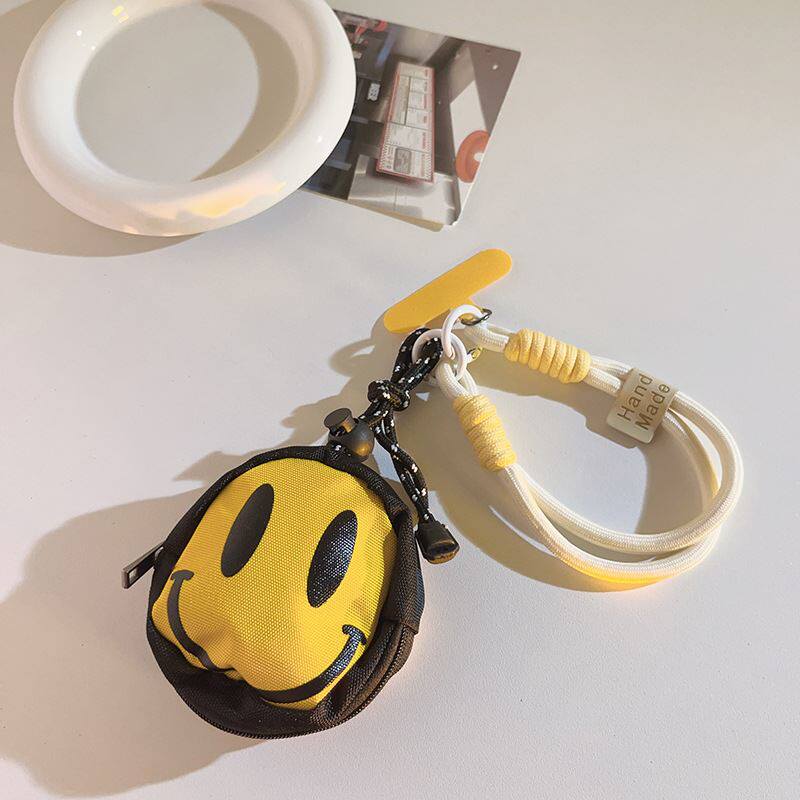 ins简约黑黄圆形包包耳机钥匙房卡片收纳包手提短款挂件手机通用